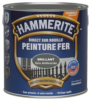 Hammerite Peinture Métal Direct sur Rouille - Anticorrosion, imperméable, direct sans sous-couche - Gris Anthracite Laqué 2,5 L