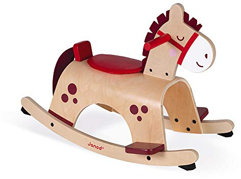 Janod - Poney à Bascule en Bois - Couleurs Douces et Tendance - Idéal pour Apprentissage de l'Équilibre - Système Anti-Bascule - Jouet d'Eveil - De 1 à 2 Ans, J08023