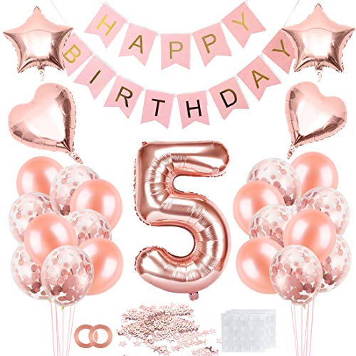 5 Anni Compleanno Bambina, Addobbi 5 Anni Bambina, Palloncini Rosa Gold, Decorazioni Banner