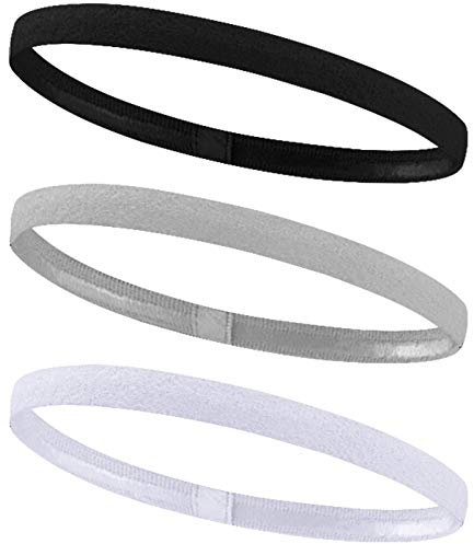 Chstarina 3 Stück Sport Stirnbänder Elastische Haarbänder rutschfeste Kopfbänder für Damen Herren Anti-Rutsch Dünn Sport Schweißbänder für Laufen Yoga Joggen (Schwarz Grau Weiß)