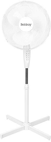 Beldray EH3196 Pedestal Stand Fan - 16 Electric Standing Cooling Fan, Oscillating Head, Circulates Cool Air, Adjustable Height To 1.25m, 3 Speed Settings, Spiral Blade Mesh Guard, 45W, White