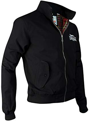 Lonsdale Classic Men's Logo Harrington Jacket Black England Style Slim-Fit (Large)