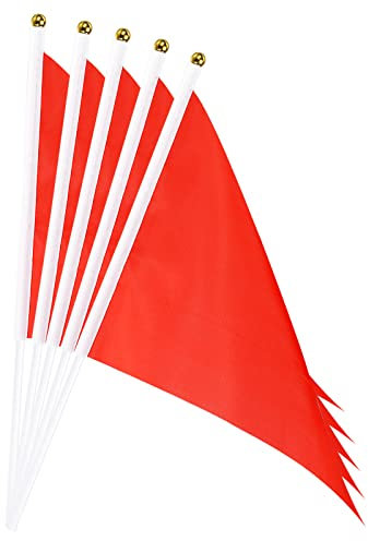 sourcing map 20 Stück Flaggenstock Handgehaltene Kleine Mini DIY Flagge 8.2 Zoll x 5.5 Zoll Dreieck Rot für Festivals Veranstaltungen Feiern