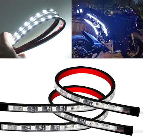 YONGMING Striscia Flessibile Luce Freno 12v Led, Moto Universial Ha Condotto Il Lampone Di Fermo Della Barra Di Fuoco Posteriore Per Moto/Veicolo/MTB/Scooter,2 Pezzi (Bianco)