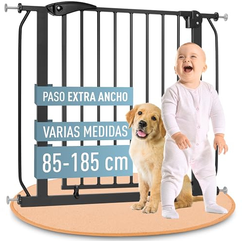 ib style Cancelletto per Bambini di Sicurezza Berrin XXL - Scale e Porte, Senza forature, Metallo, Regolabile, Anche per Cani e Animali Domestici, Nero, Larghezza: 115-125 cm