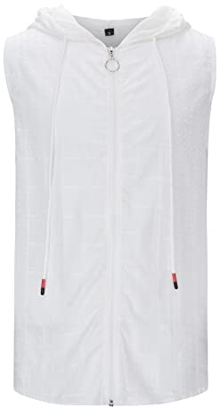Gefomuofe Sweat à capuche à manches courtes et fermeture éclair pour homme - Sans manches - Avec fermeture éclair - Mode pour homme - Pour l'été - Sport - Pull à capuche - Pour le fitness