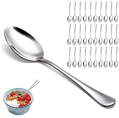 Suwimut 30 Pieces Large Tablespoons Set, 8 Inch Food Grade Stainless Steel Dinner Spoons, Metal Soup Spoon Silverware Spoon for Home, Kitchen or Restaurant, Mirror Polished & Dishwasher Safe