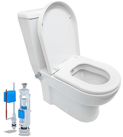 Belvit WC sur pied - Combinaison douche Taharet - Kit complet avec réservoir de chasse d'eau - Couvercle à fermeture douce - Mitigeur intégré - Sortie murale ou au sol au choix - Rinçage silencieux