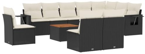vidaXL Salon de Jardin avec Coussins 11 pcs, Canapés de Terrasse, Ensemble de Meubles de Patio, Mobilier d'Extérieur, Noir Résine Tressée