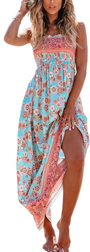 CUPSHE Women's Maxi Dress Ditsy Floral Smocked Summer Sundress Sleeveless Ruffled Spaghetti Straps Long Beach Formal Dress Mint Floral, L