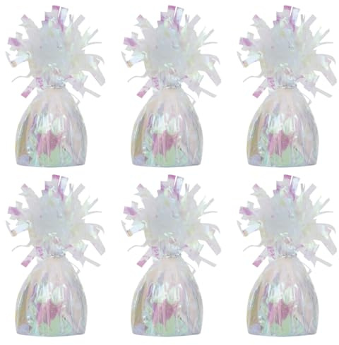 PARTYRAMA.CO.UK Foil Helium Balloon Weights - Pack of 6 - Durable & Colourful Iridescent Balloon Weights for Birthdays Parties, Events & Celebrations - Perfect Balloon Weight Holders