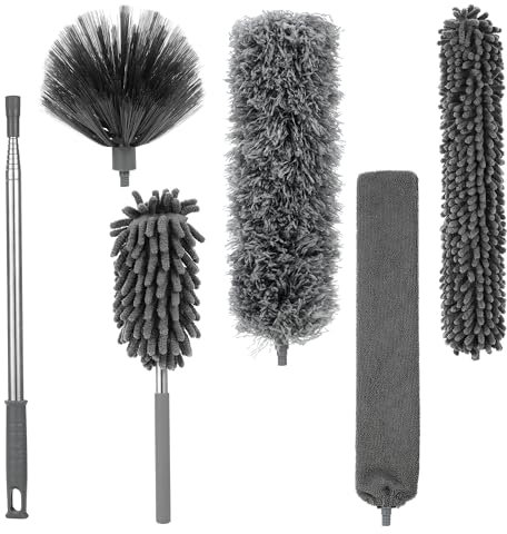 6 Pcs Plumero Atrapapolvo, Plumero Telescopico Extensible, Longitud telescópica hasta 245 cm, Plumeros Extensible Apto para Limpieza de techos, Ventiladores de Techo, lámparas de araña