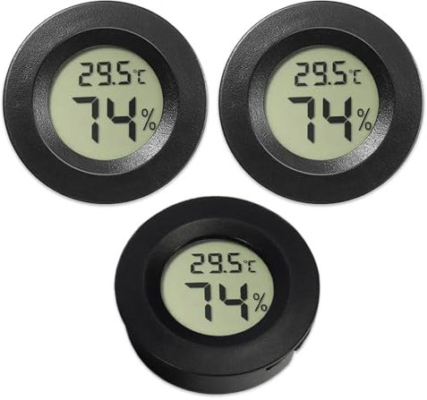 Riisoyu 3PCS Mini Termometro Higrometro, Medidor Humedad LCD Digital Mini Portátil Monitor Round Temperatura Misuratore di Umidità para Casa Sala de Estar Invernadero Bodega Sótano Habitación del Bebé