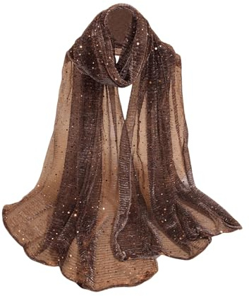 Floerns Women's Sequin Bandana Square Scarf Silk Scarves Mesh Shawl and Wrap for Evening Dresses Coffee Brown One-Size