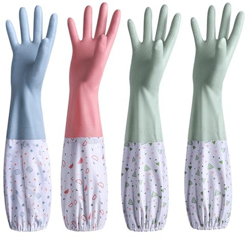 AidSci 4er Set Gummi-Spülhandschuh mit Futter, wasserdicht und ölbeständig, geeignet für Küchenreinigung, Wäsche, Haushaltsreinigung, Geschirrspülen, Autowäsche, Innen-, Haustierpflege usw (F)