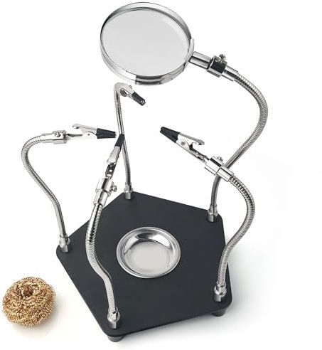 nuyikaso Helping Third Hand Soldering Tool Station with 4 Flexible Welding Auxiliary Alligator Clamps Magnifying Glass and Sturdy Base for Repair Soldering Crafts
