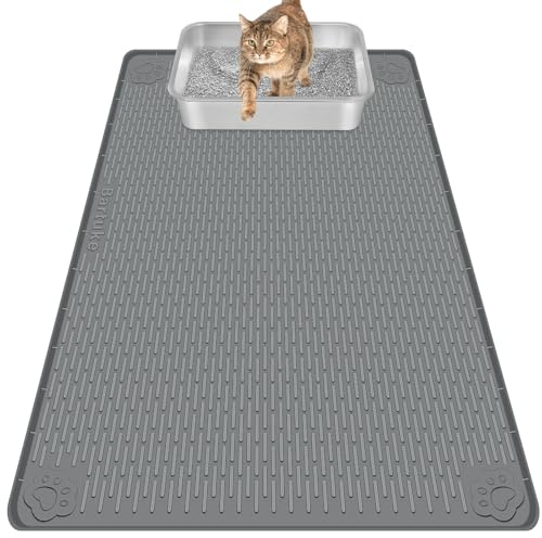 Bartuke Tappetino Lettiera Gatto, Tappetino per lettiera per Gatti in silicone extra large 40 x 28 per il controllo a dispersione, morbido su zampe di gattino, facile da pulire (Grigio scuro)