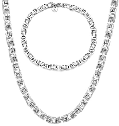 KIM JOHANSON® Edelstahl Herren Königskette Set in Silber | Armband und Halskette | Breite Kette für Männer | Wasserfest | Dicke Armkette | 5mm Breit | Verschiedene Längen | Massive Silberkette (45 CM)