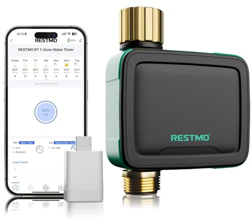 RESTMO Smart Sprinkler Timer with Flow Meter, Water Timer for Garden Hose | Brass Inlet & Outlet, Automatic Lawn & Yard Irrigation Watering System, APP Remote Control (2.4Ghz WiFi Connection)