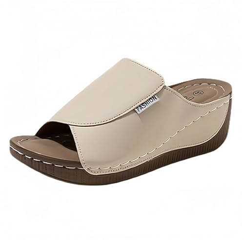 Cocila Sandalias Mujer Verano Plataforma con Cuña Comodas Zapatillas De A La Plana Y Gruesa Pez, Informales para Playa Calcetines Agua Niña (Khaki, 37) Caminar Cangrejeras Planta Gel Zapatos