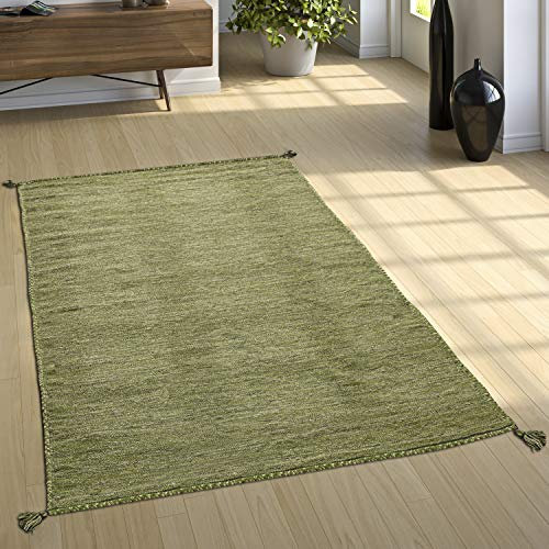 Paco Home Designer Teppich Webteppich Kelim Handgewebt 100% Baumwolle Modern Meliert Grün, Grösse:160x220 cm