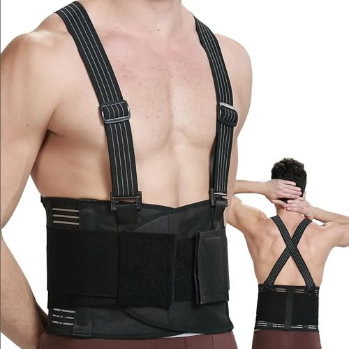 Neotech Care Back Support Belt with Braces for Work - Industrial Lifting Support, Elastic Compression, Hook & Loop Fastening (Charcoal Colour, Size XXL)