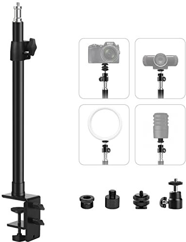 Tinpops Skrivbordsstativ med 360° roterbart kulhuvud, bordsstativ, skrivbord i aluminium, med 1/4 tum skruv för DSLR-kamera, ringljus, fotograferingsvideo