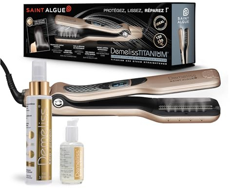 Demeliss, TITANIUM, Lisseur Vapeur + 1 Soin KERA-PROTEIN 100ml, Nourissant et protecteur + 1 Sérum ELIXIR de Brillance 50ml aux Protéines de Soie après Coiffage