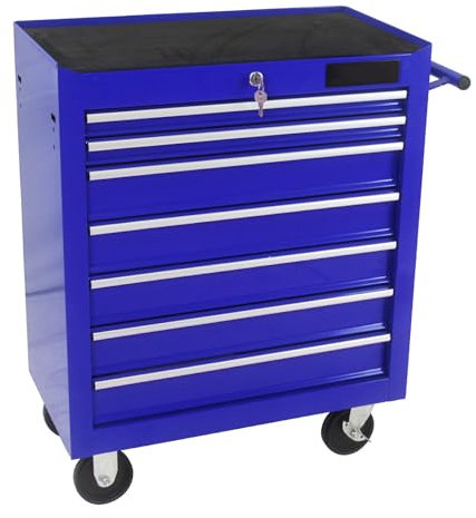 SPOFLYINN SJC-PHO_11P35CMF 7 Rolltruhe, abschließbar, hohe Kapazität, Werkzeugkasten, multifunktionaler Aufbewahrungsschrank mit Schubladen, Rollen für Garage, Lager, Werkstatt, Blau, Einheitsgröße