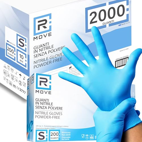 2000 guanti in Nitrile S Blu senza polvere, senza lattice, ipoallergenici, guanti per Estetisti, Tatuatori, Ambiti Medici, Manipolazione degli Alimenti guanti monouso