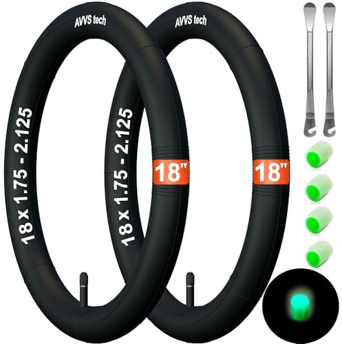 18 х 1.75-2.125 Schlauch Kinderfahrrad, Klapprad und Fahrradanhänger 18 Zoll 18x1.75/1.95/2.125 mit Auto Ventil 32 mm Inklusive 2 Montierhebel 2 Stück Packung Kompatibel mit 18 Zoll