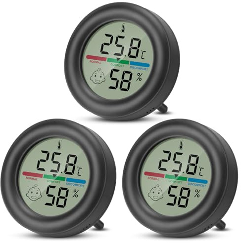 Thlevel Intérieur Thermomètre Hygromètre Température Humidité Testeur Numérique Portable avec Indicateur de Niveau de Confort et Support pour Bureau Cuisine Incubateurs 3 Pièces