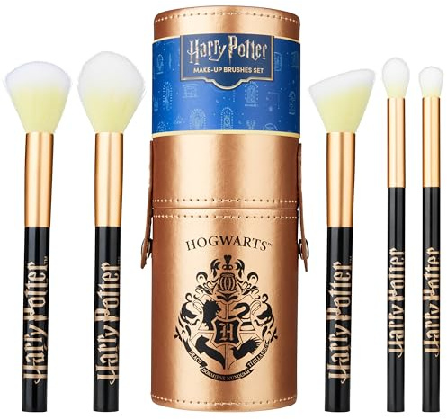 Harry Potter Makeup Brushes Set for Women & Teens, Hogwarts 5 Piece Set & Travel Case Stand, Tweens Contour Eyeshadow Blusher Brush, Gifts for Women