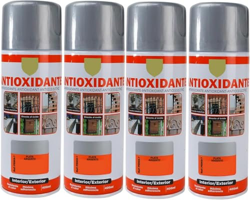 MORE FREE-Pintura Spray Antioxidante Plata argento 400 Ml para las Superficies de Metal, Hierro y Aluminio,Pack de 4 Unidad