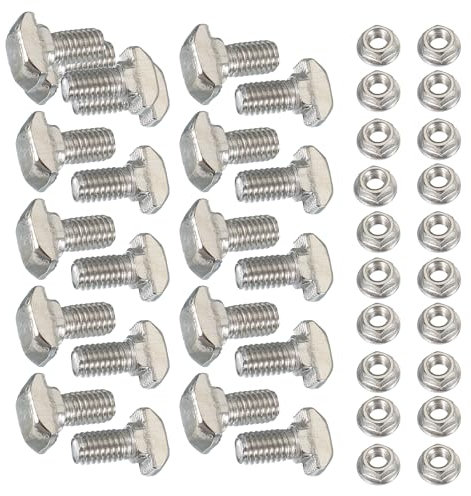 PATIKIL M5 x 16 mm T-Slot Bolts, 1 Set Drop-in Bolt Hammer Head with Hexagon Flange Nuts T-Bolt Stud Sliding Screw for 20 Series Aluminum Extrusion Profile, Silver