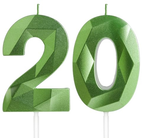 Yiran 20th Birthday Candles, Green Number 20 Candle for Cake, Happy Birthday Candles, Green Cake Topper Decorations for Birthday Party Baby Shower Wedding Anniversary
