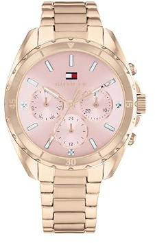 Tommy Hilfiger Montre Analogique Multifunction à Quartz pour Femme avec Bracelet en Acier Inoxydable de Couleur Or Rose Clair - 1782784