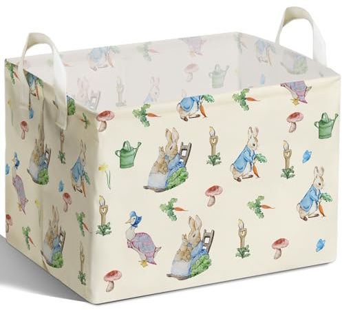 DEANHOT Rabbit Foldable Handle Storage Basket, Waterproof Organizer for Nursery, Bunny Square Toys Bin, Rectangular Book Box, Versatile Clothes Container, Gift Hamper for Girls and Boys Home Decor