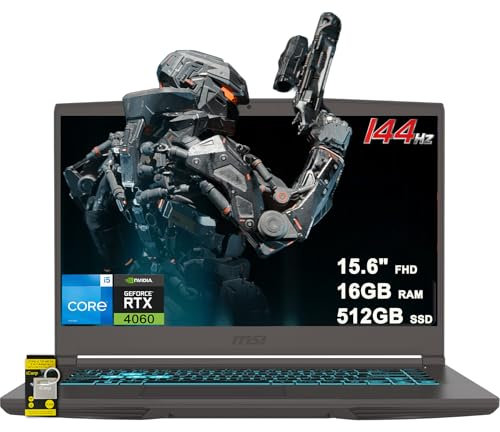 MSI Laptop delgada para juegos de 15.6 pulgadas FHD IPS 144Hz Intel Octa-core i5-13420H (Beats i7-12650H) 16GB RAM 512GB SSD GeForce RTX 4060 retroiluminada USB-C Win11 con hub ICP