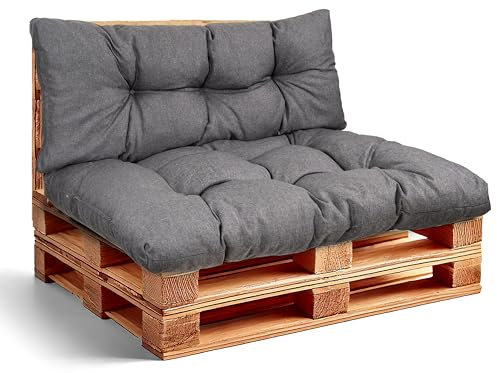 PFM HOME Palettenkissen Outdoor-Kissen für Palettensofa Palettenmöbel Europaletten - Gartenkissen - 1 x Rückenkissen 120 x 40 cm + 1 x Sitzkissen 120 x 80 cm - Dunkelgrau