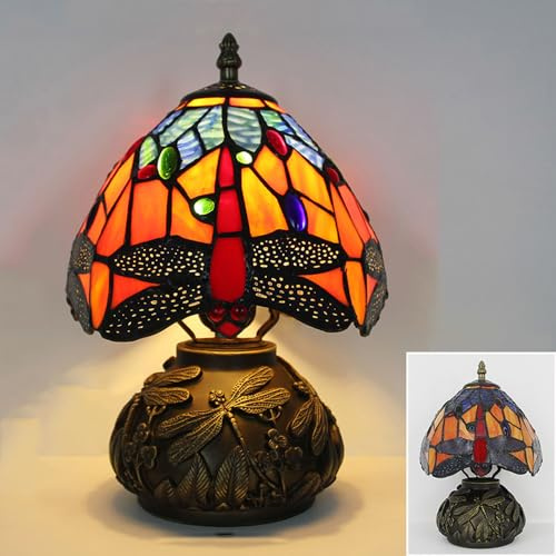 Mengjay tiffany bordslampa glas målning skrivbord lampa, handgjorda vintage pastorale barock lampa, europeiska blomma lampor för vardagsrum sovrum café, bar, hantverk (Style.E)