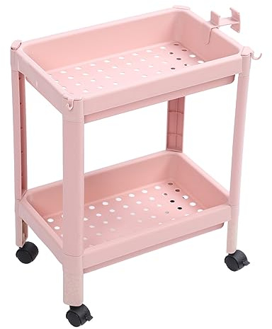 CFTGIW Étagère de Rangement de Sol Salle Bain Multi-Couche étagère Stable Debout d'angle Rack Rose 2 Couches l'unité Main Propose Un Rangement Plancher Salle Bain (2 Couches (avec Roues))