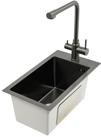 Czyurachel Piccolo lavello in acciaio inox, 50 x 28 cm, lavello da incasso, rettangolare, piccolo lavello per cucina, lavandino con cerniera, colore nero