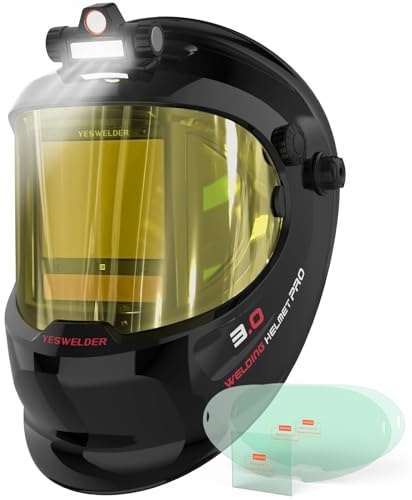 YESWELDER Intelligent Auto-Shade Auto Darkening Welding Helmet with LED, 180° Large View, Digital Filter, 1/1/1/1 True Color Solar Powered, Shade 3/5-9/9-15 Welder Mask for MIG/TIG/Stick/Cut/Grind