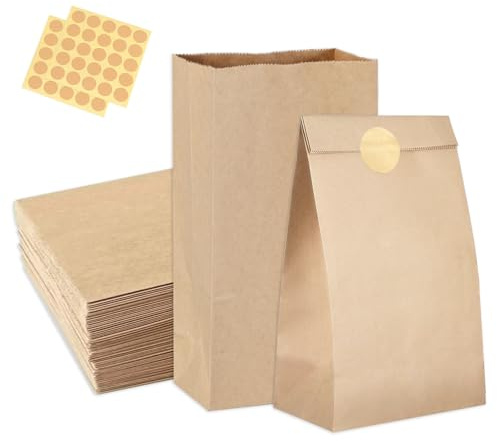 Zegnuem Bolsas de papel, bolsas de papel pequeñas, 50 unidades con pegatinas, 18 x 9 x 5,5 cm, bolsas de regalo marrón, bolsas de papel kraft para manualidades, calendario de Adviento para Navidad