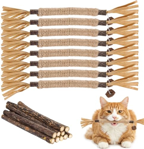 CZXCV 8 Stück Katzenminze Sticks und 10 Stück Matatabi Sticks, Natürliche Kaustangen Set zur Zahnreinigung für Katzen, Kauspielzeug gegen Stress und Mundgeruch, Kätzchen und ausgewachsene Katzen