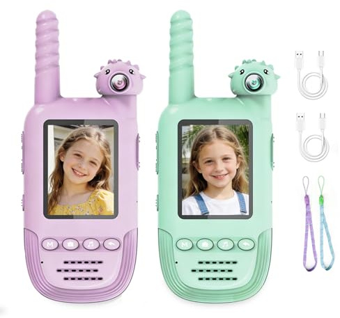 eMjollRay Walkie Talkies con Vídeo para Niños Walkie Talkies con cámara giratoria de 180°Pantalla IPS de 2,0 Recargables por USB-C para Acampadas al Aire Libre Viajes Senderism Regalo para Niños