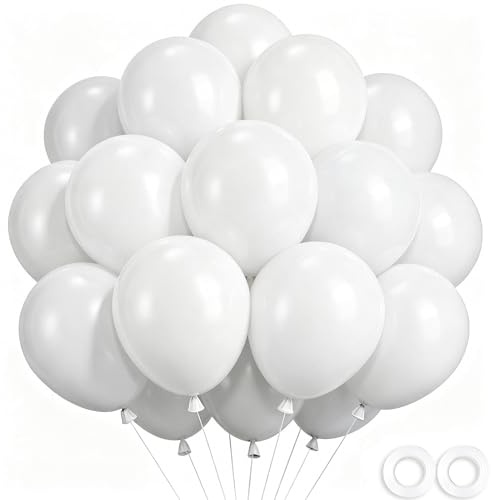 Wayfun Vita ballonger, 52 stycken 30,5 cm (12 tum) vita heliumballonger gjorda av starkt, tjockt latex med 2 vita ballongband för födelsedagsfestdekorationer, bröllop, förlovning, baby shower
