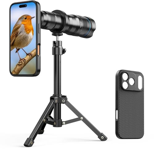 APEXEL Teleobiettivo Portatile con Custodia Integrata per iPhone 17 Pro – Obiettivo 36x con Attacco per Treppiede