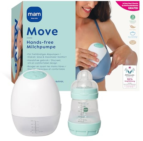 MAM Move Elektrische Milchpumpe Handsfree | Tragbare Milchpumpe ohne Schläuche oder Kabel | Passt dank des schlanken Designs in jeden BH | 3 Modi für effizientes & diskretes Abpumpen